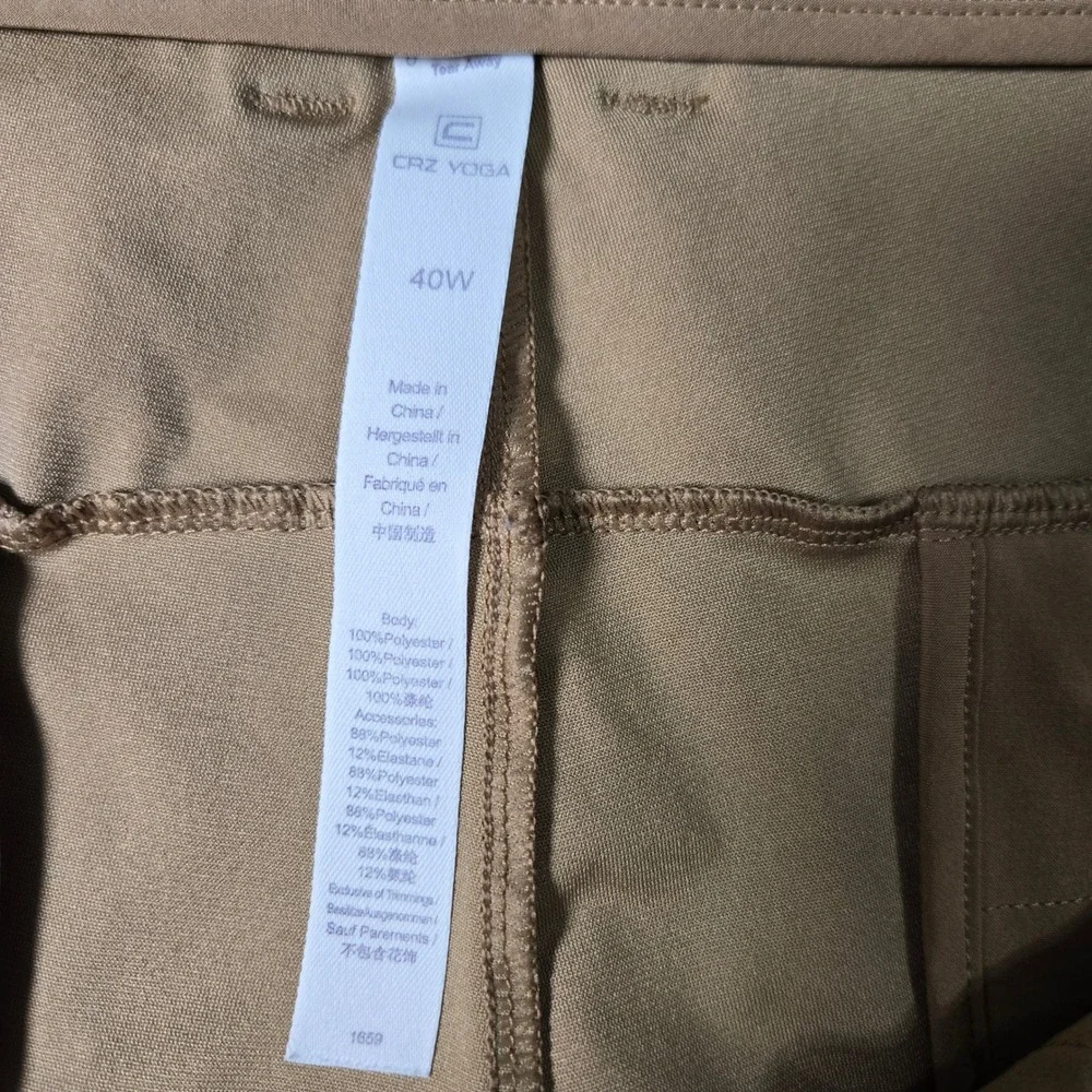 CRZ YOGA Golf Pants Tan 40W Flat Front Technical Stretch Trousers 40x28.5